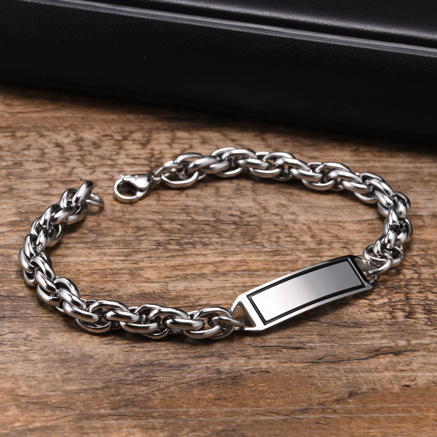 Kemstone Stainless Steel ID Chain Bracelet for Men Vintage Silver BR-1488S