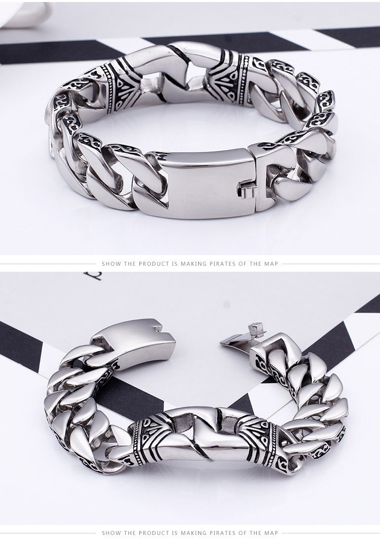 Kemstone Cast Ironwear Portrait Bracelet – Distressed Titanium Steel Gothic Men’s Chain KB104117