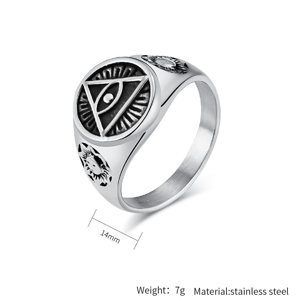 Kemstone Men’s Titanium Steel Eye of Horus Ring – Vintage Egyptian Design K-R821