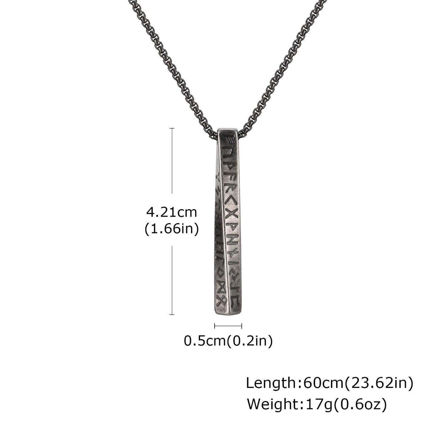 Kemstone Nordic Rune Bar Necklace – Stainless Steel Viking Pendant, Elder Futhark Engraving NC-1383