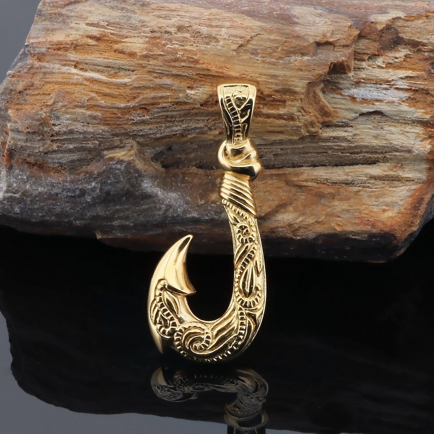 Kemstone Viking Fishhook Pendant Necklace – Rustic Titanium Steel for Men KP130377