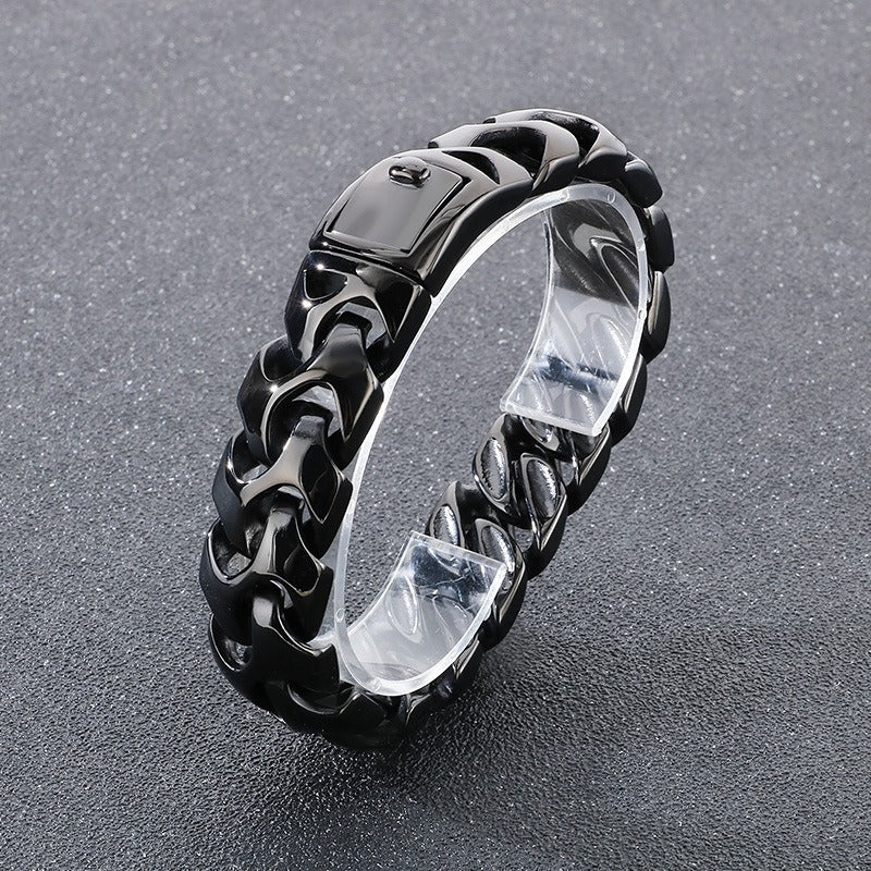 Kemstone Bold Punk Titanium Steel Square Buckle Dragon Bone Chain Bracelet Handmade 22CM KB112527-BD