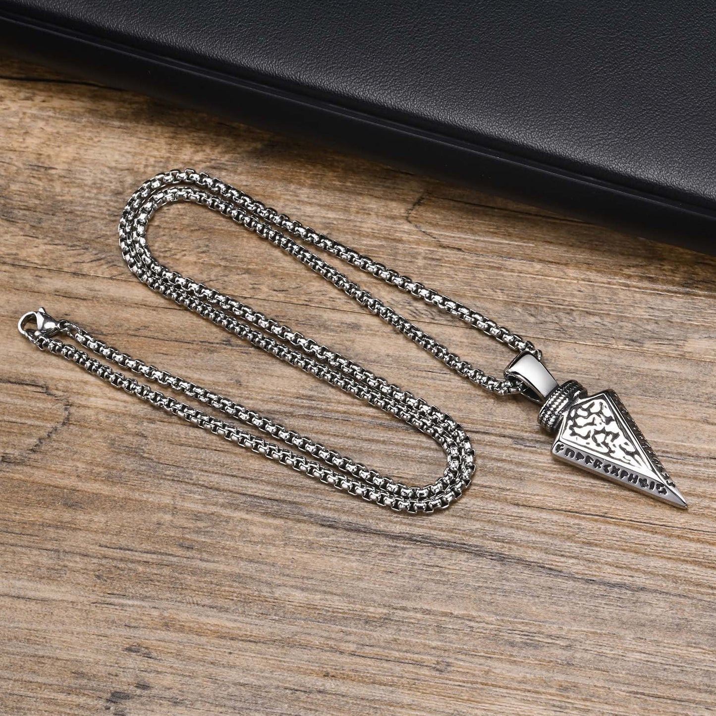 Kemstone Viking Arrowhead Pendant for Men – Stainless Steel Norse Necklace in Silver or Black, Gothic Street Style PN-1859