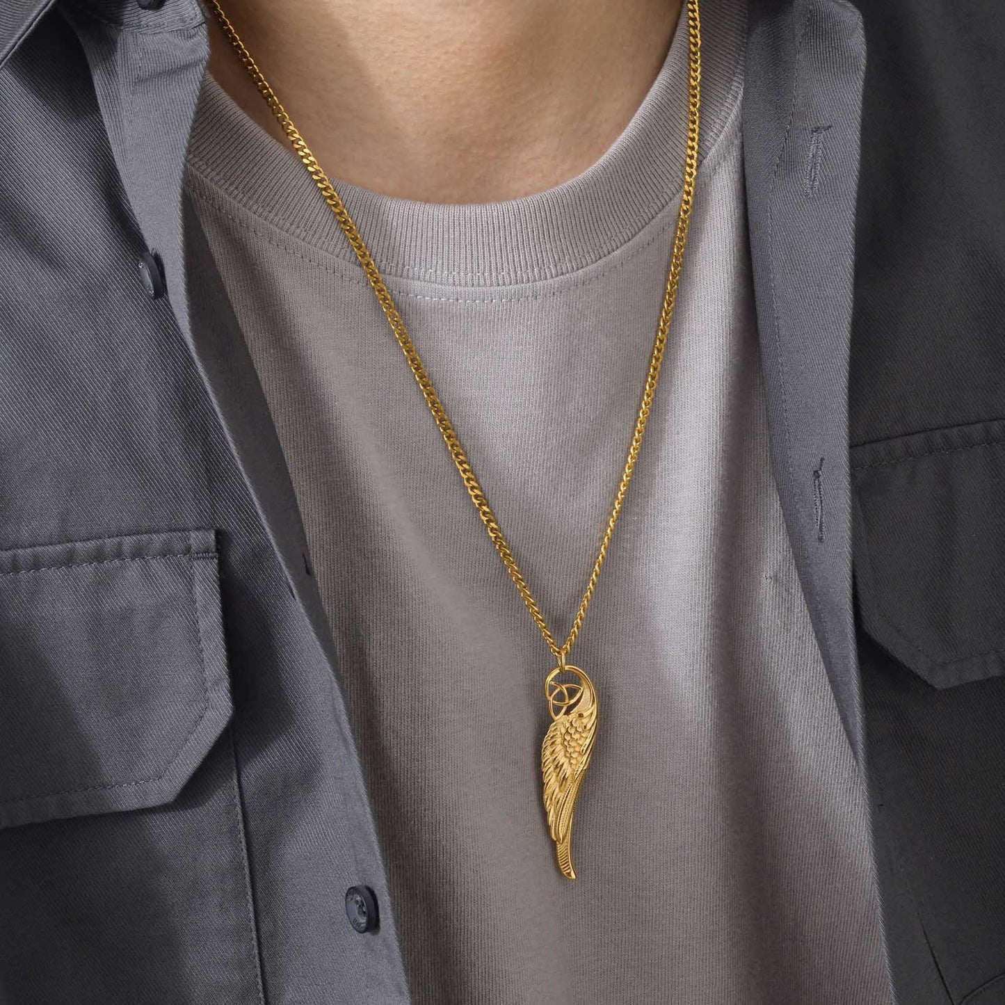 Kemstone Men’s Stainless Steel Celtic Knot Angel Wing Necklace – Vintage Pendant Gold/Black PN-1682