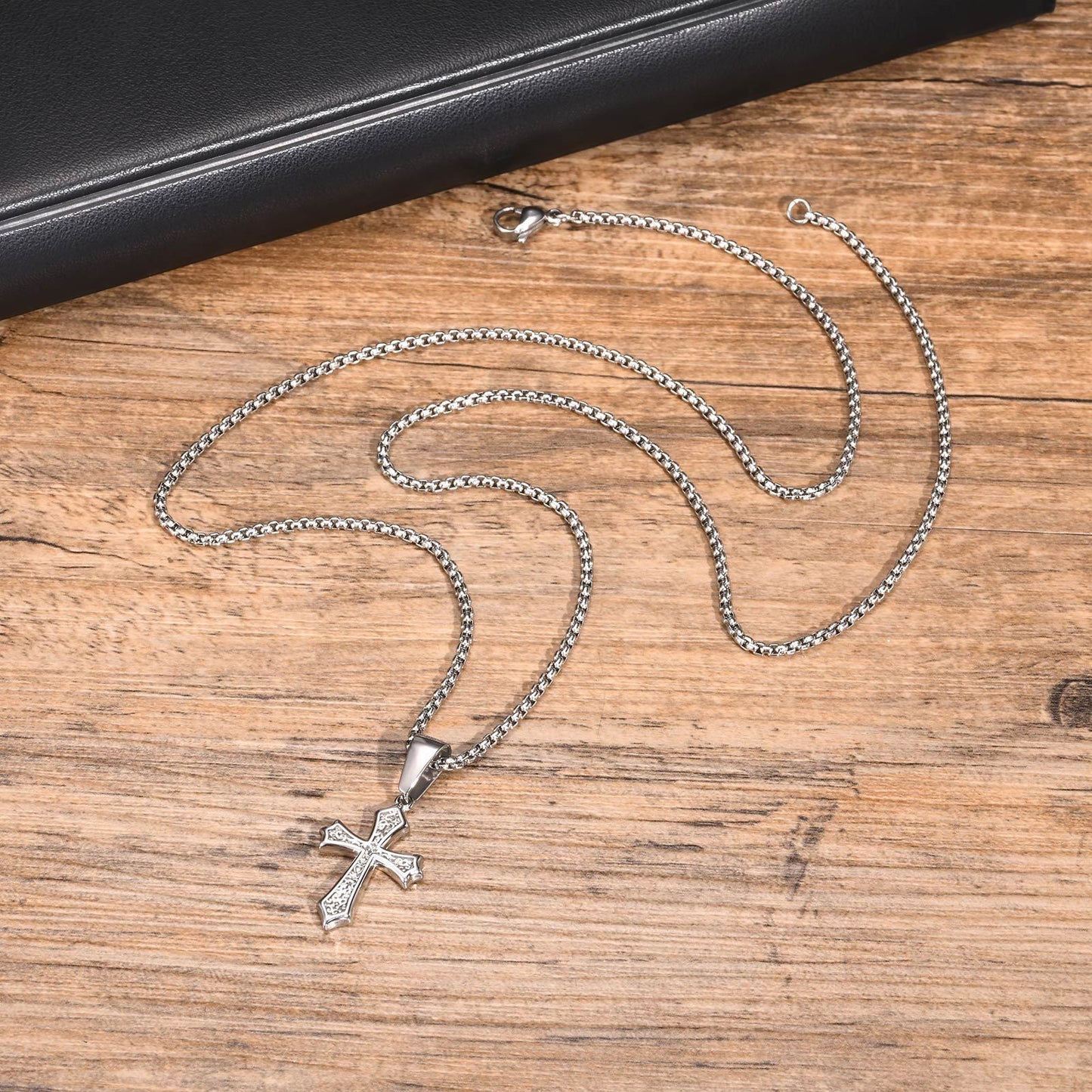 Kemstone Men’s Gothic Cross Necklace – Stainless Steel Pendant in Black, Silver, or Gold, Symbol of Faith & Power PN-2012