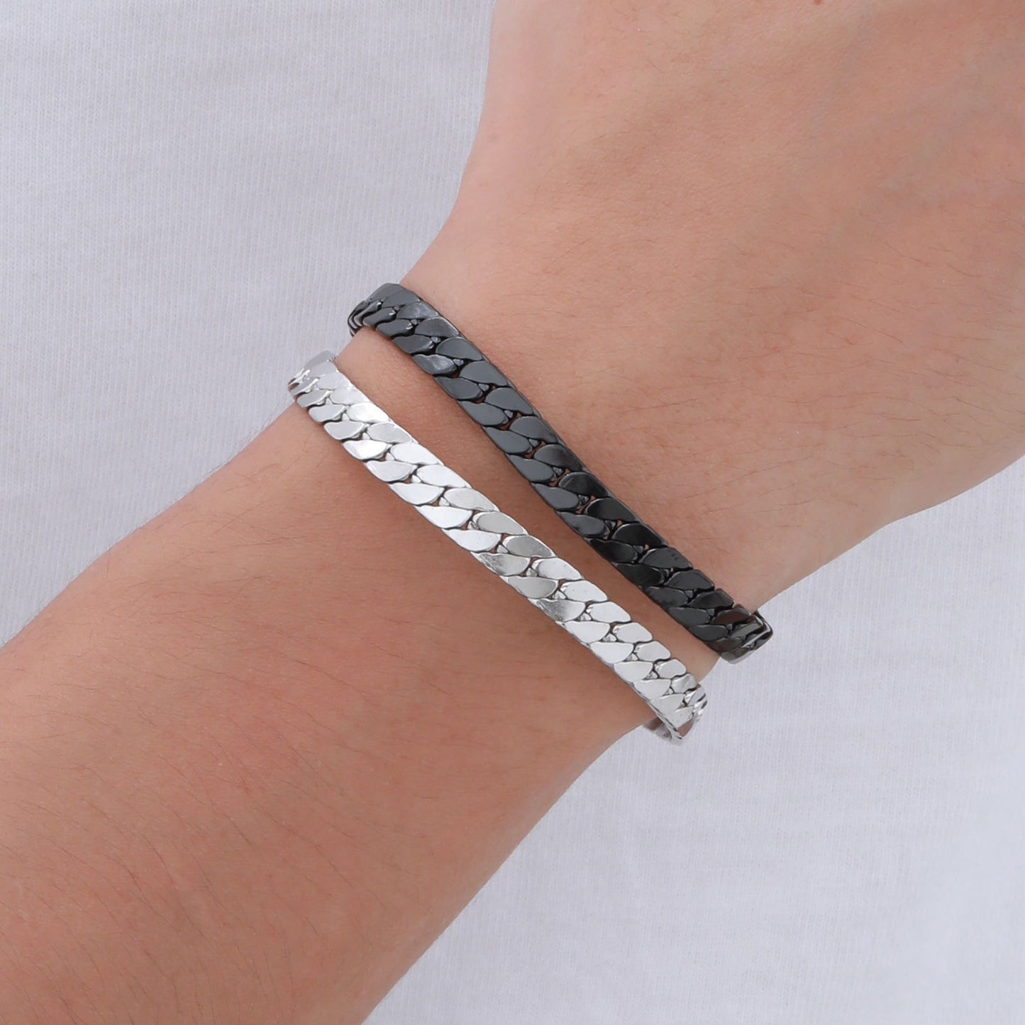Kemstone Stainless Steel Flat NK Chain Bracelet – Men’s Jewelry Silver Gold Black BR-1938