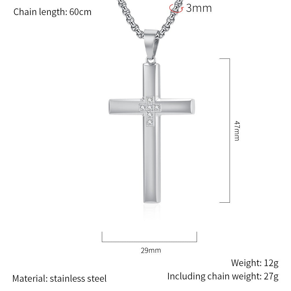 Kemstone Titanium Steel Cross Necklace – Minimalist Zircon Pendant K-PT642