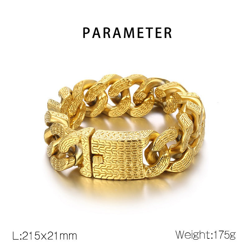Kemstone Trident Textured Curb Chain Bracelet – Heavy Stainless Steel Viking Punk Streetwear KB179929