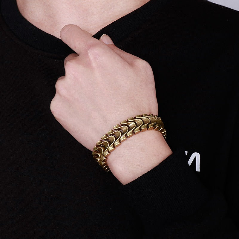 Kemstone Vintage Bolt-Chain Stainless Steel Bracelet - Bold Rugged Design for Men KB117455