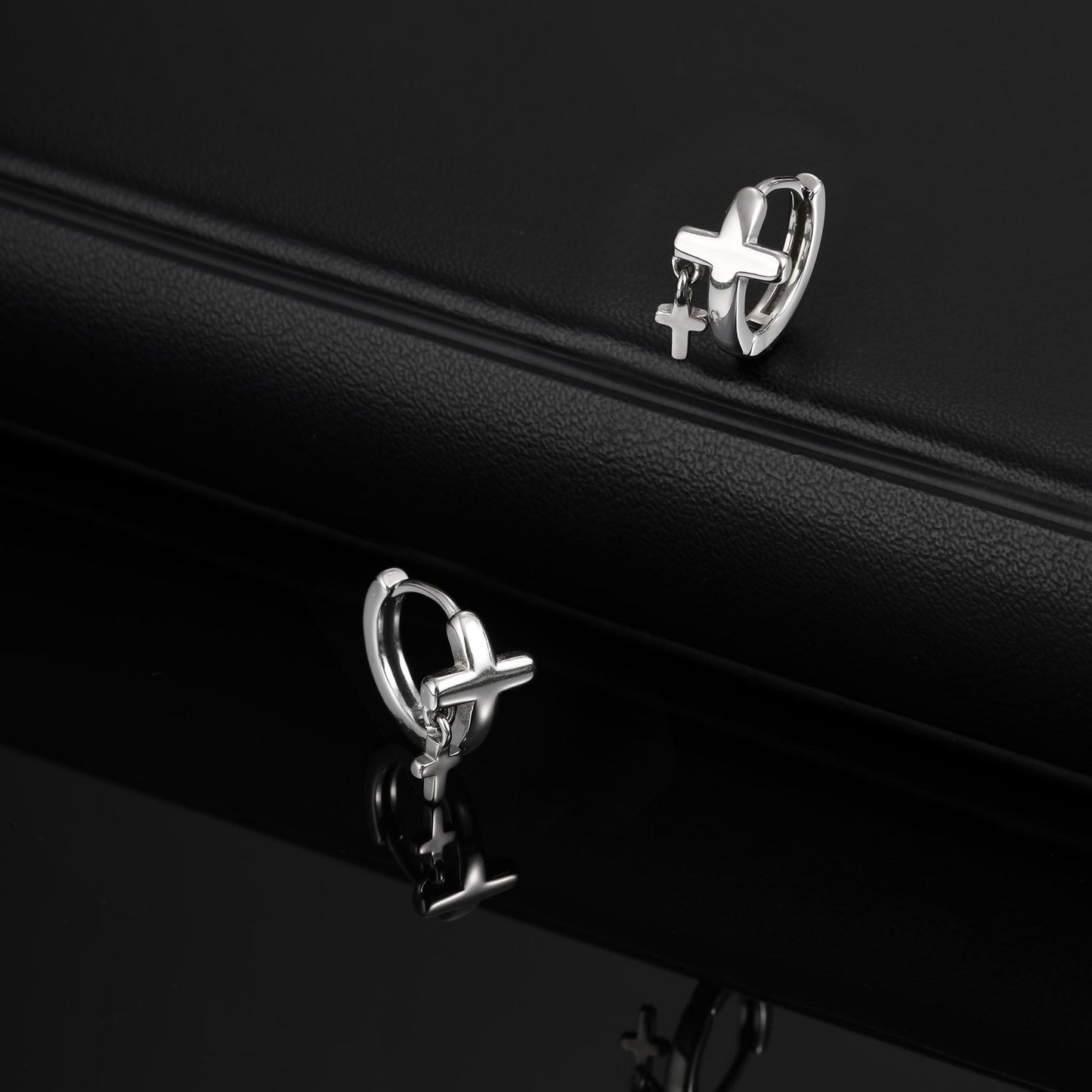 Kemstone Stainless Steel Cross Hoop Earrings for Men EH-788