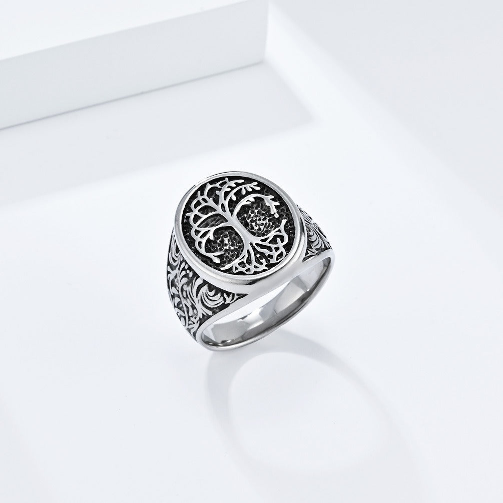 Kemstone Titanium Steel Tree of Life Ring for Men – Vintage Statement Jewelry K-R798
