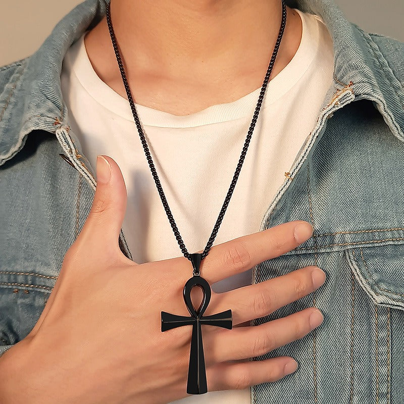 Colgante de cruz Ankh de acero inoxidable de 64 mm de Kemstone para hombre, joyería de hip hop PN-646