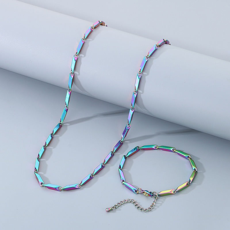 Kemstone Men’s Bamboo Link Chain Bracelet & Necklace – Stainless Steel Hip-Hop Jewelry KS223833-Z