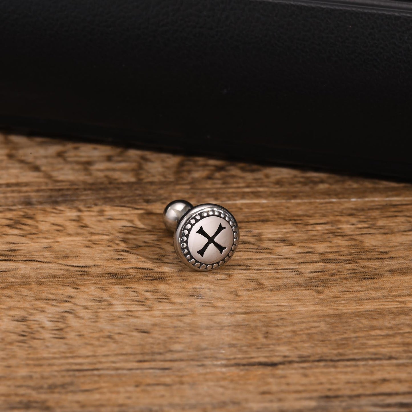 Kemstone Men’s Stainless Steel Cross Stud Earrings – Gothic Round Design Jewelry ES-429