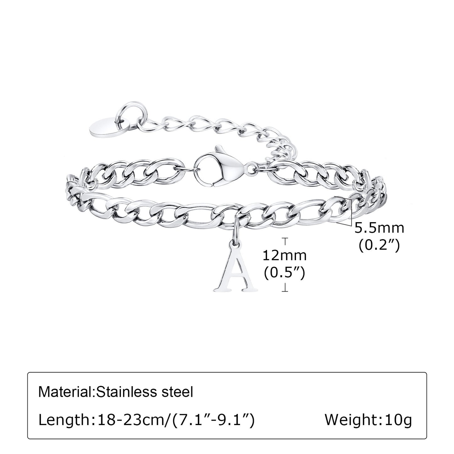 Kemstone Men's Stainless Steel 3:1 NK Chain Bracelet with Bold Alphabet Pendant - Durable Everyday Accessory for Casual to Formal Looks BR-2058