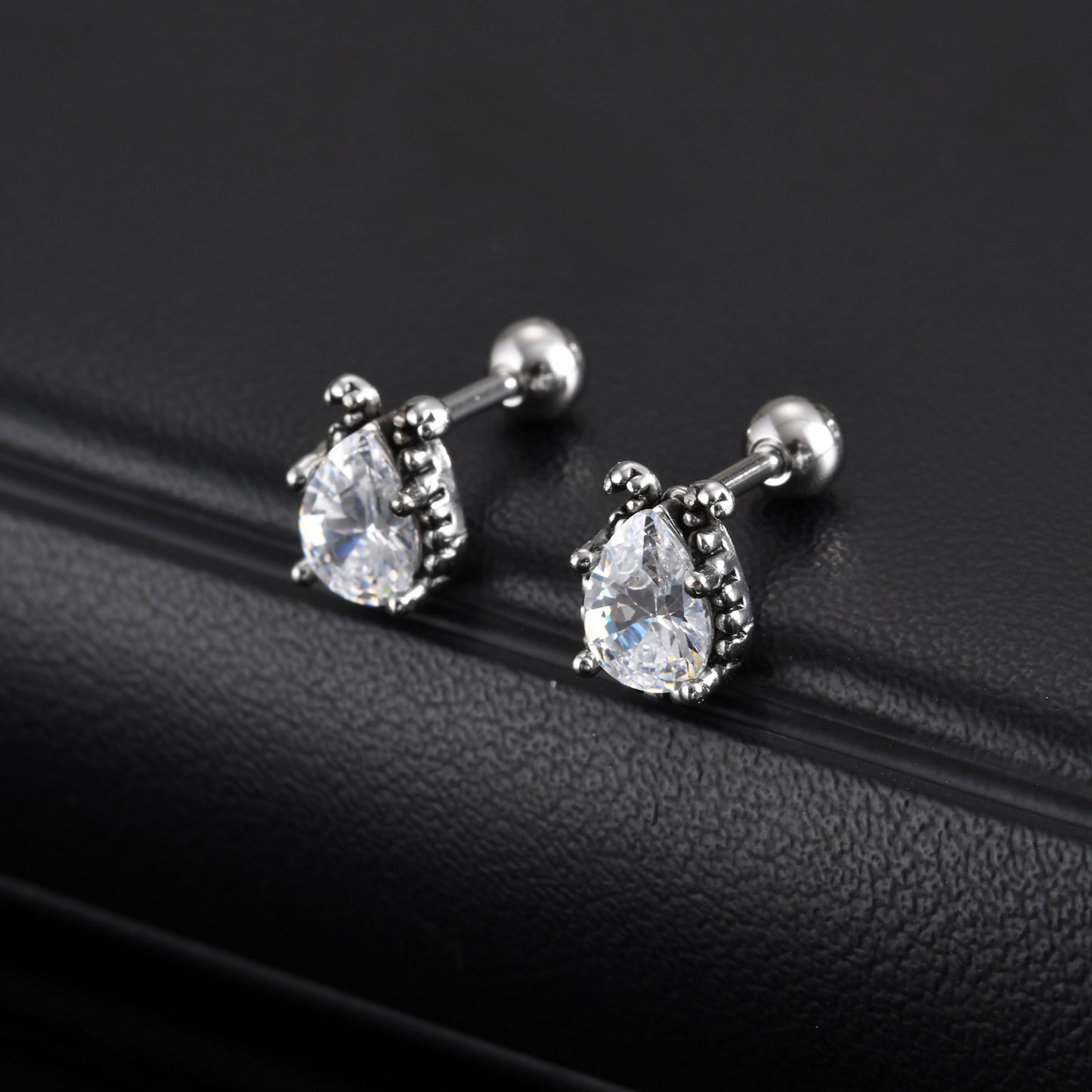 Kemstone Matte Black Steel Earrings – Geometric Zircon Studs for Men