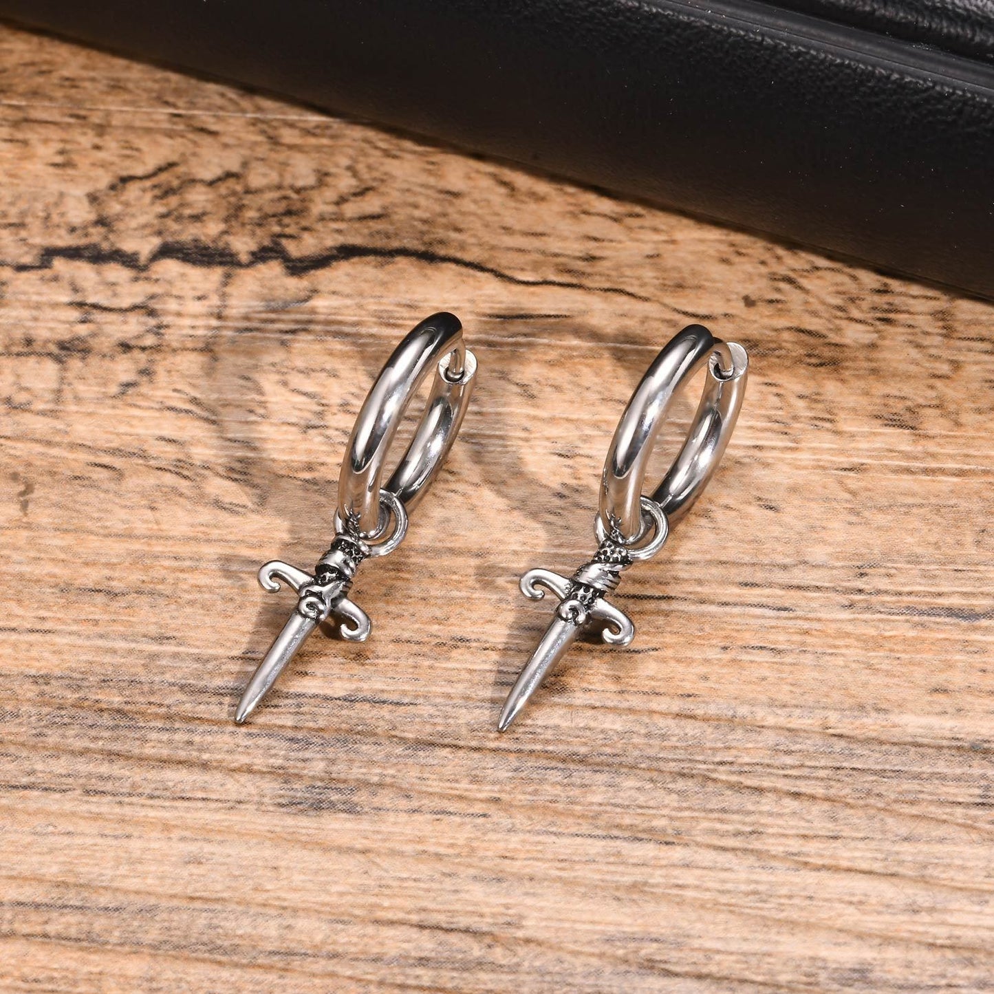 Kemstone Men’s Stainless Steel Cross Dagger Hoop Earrings – Punk Gothic Biker Jewelry ED768