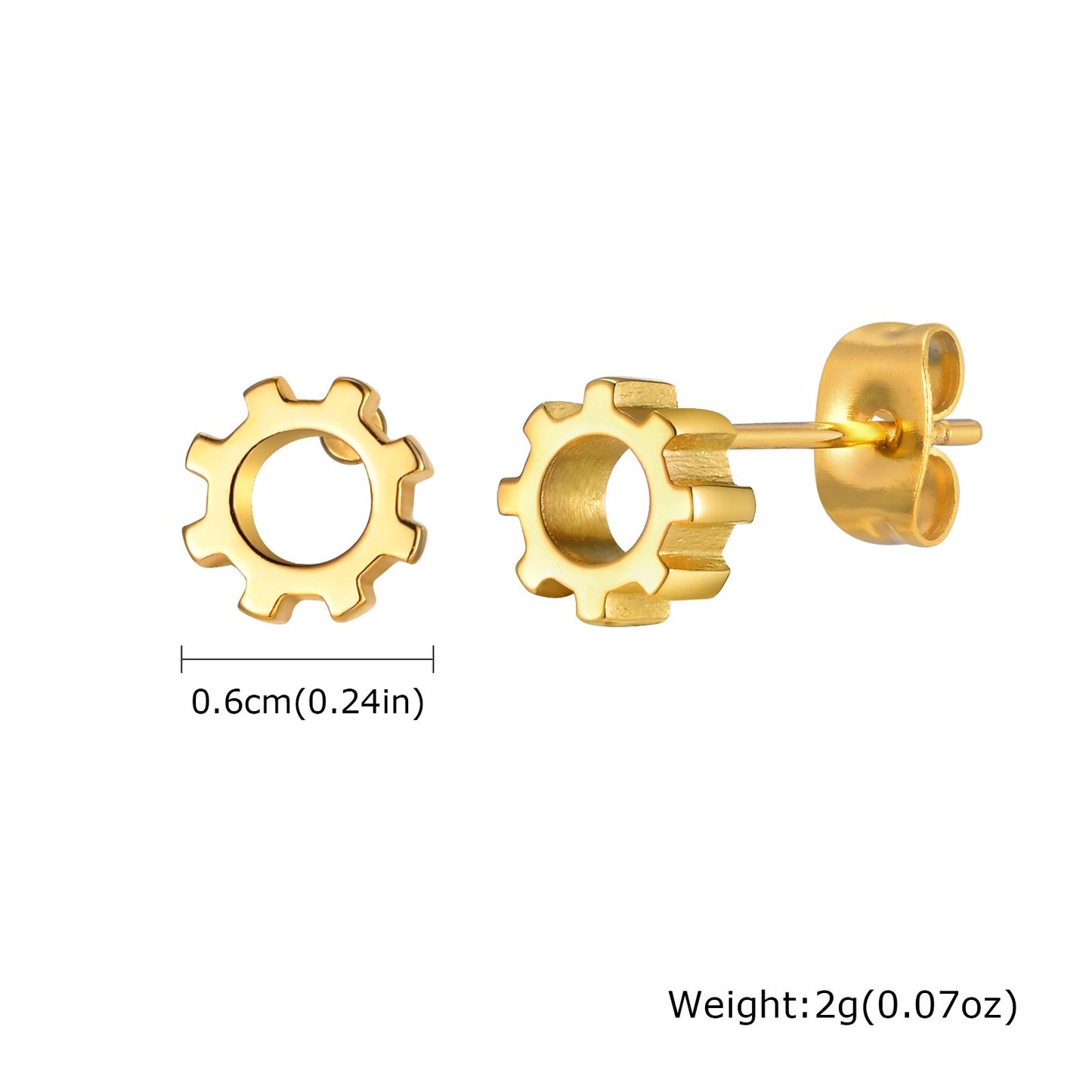 Gear Stud Earring for Men – Vintage Gray Stainless Steel Gothic Punk Jewelry ES-529