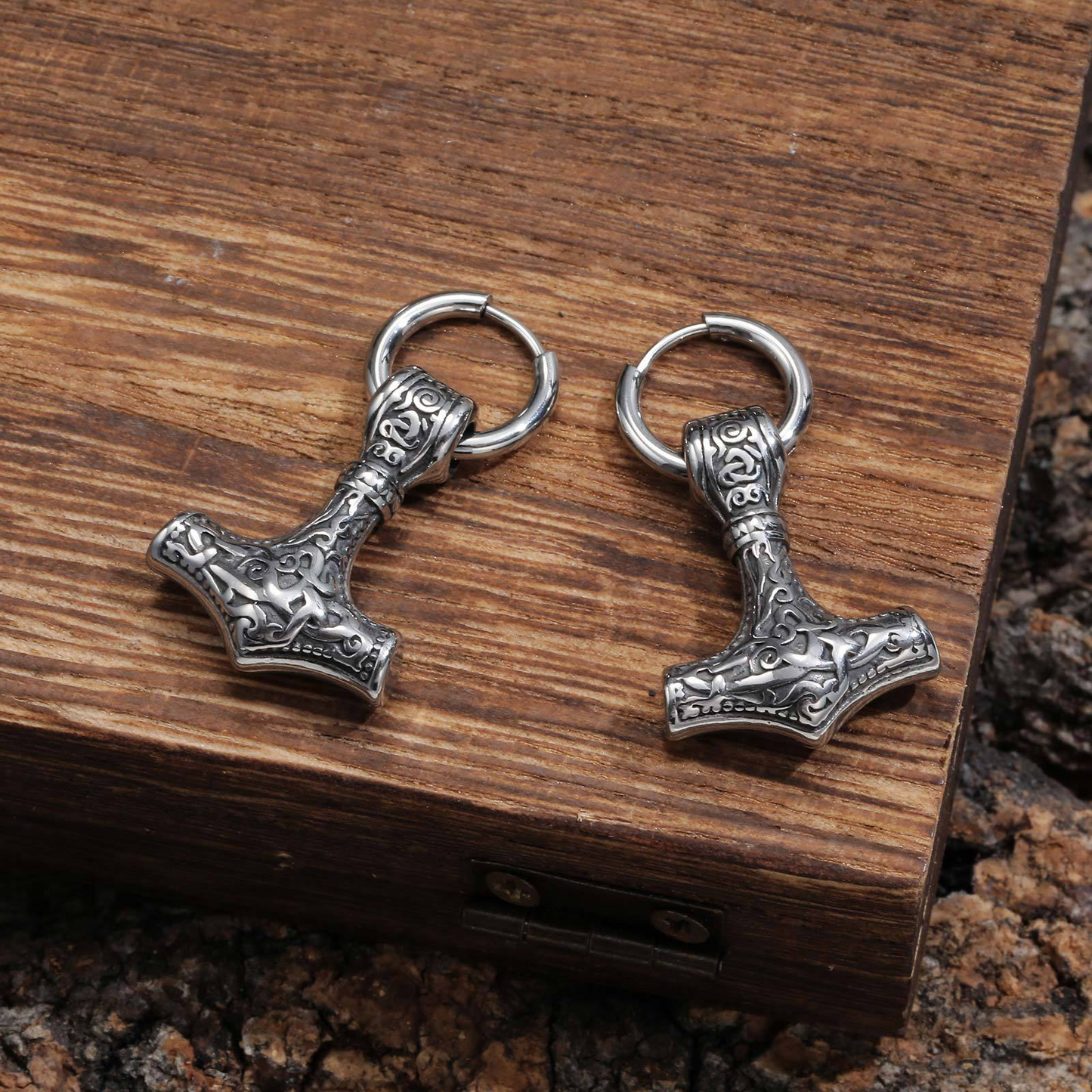 Kemstone Stainless Steel Hammer Earring for Men – Vintage Nordic Thor Style ED-787