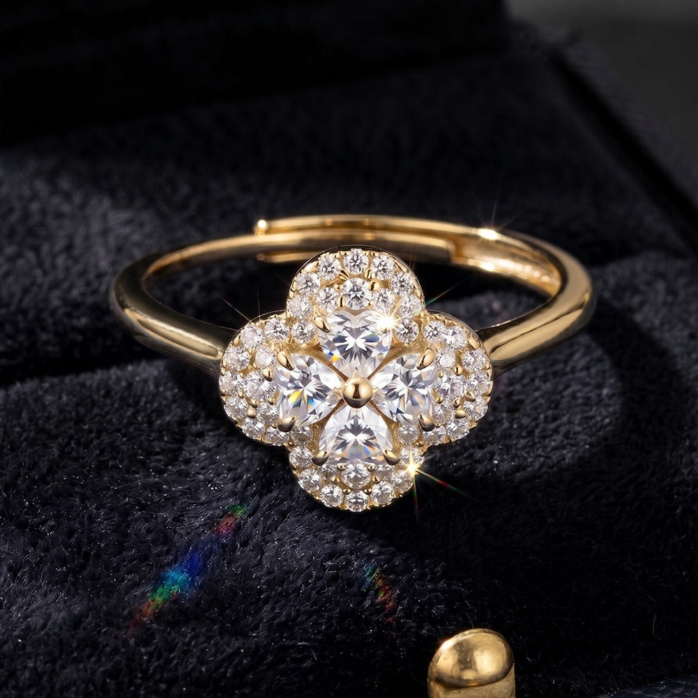 Kemston 925 Sterling Silver Clover Moissanite Ring for Women SMOR18