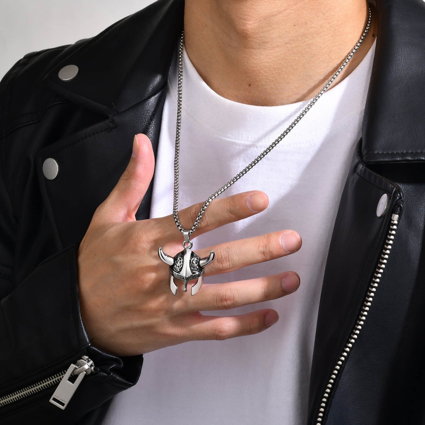 Kemstone Men’s Stainless Steel Celtic Knot Viking Mask Pendant Necklace – 60cm Chain PN-1856