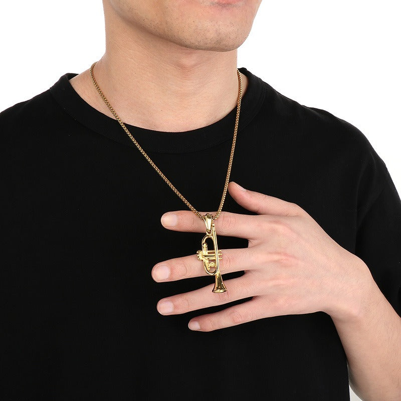 Kemstone Titanium Steel Skull Pendant Necklace with Musical Instruments – Hip Hop KP55730-BD