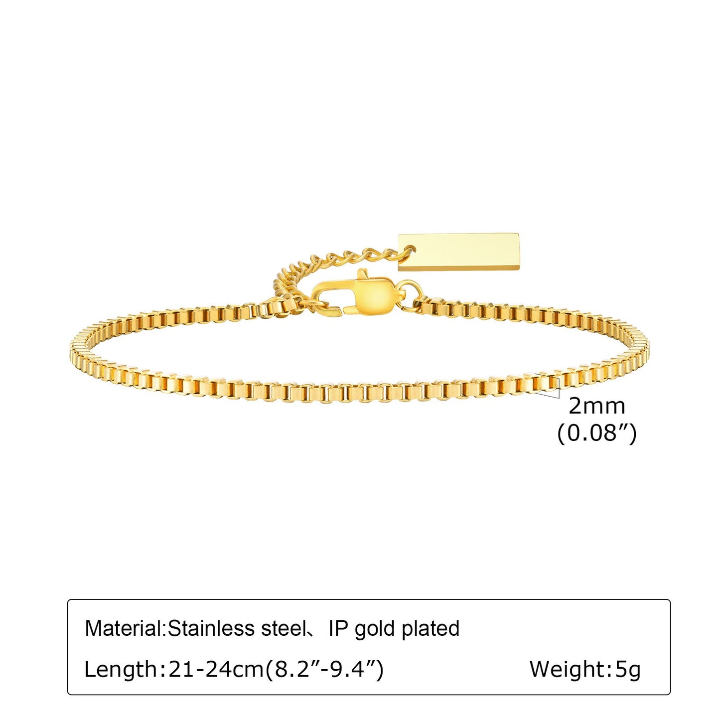 Kemstone Stainless Steel Box Chain Bracelet for Men – Modern Minimalist BR-1989