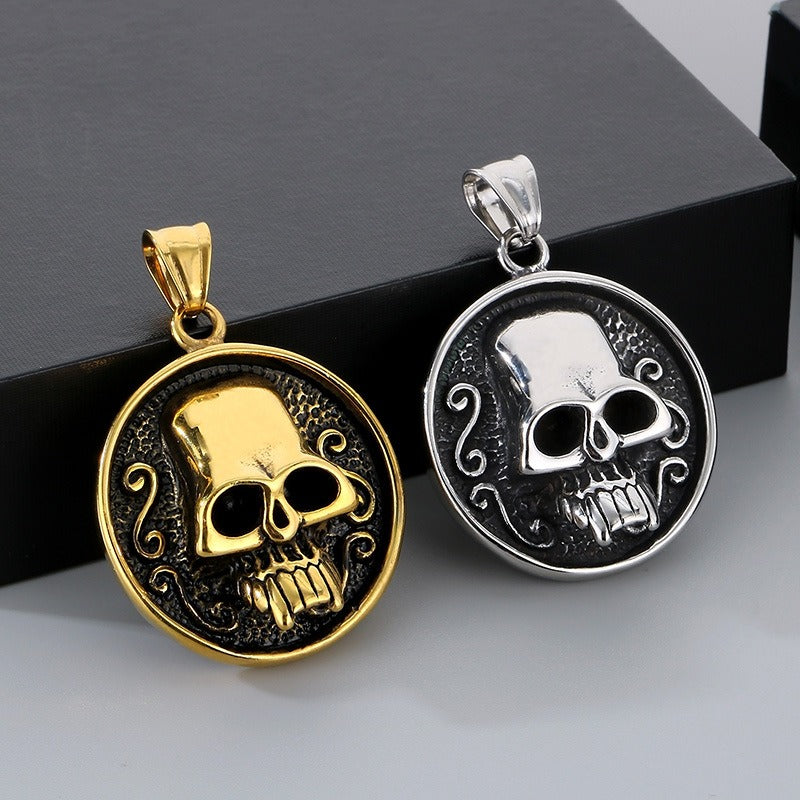 Kemstone Demon Eye Skull Pendant – Gothic Titanium Steel Necklace for Men, Dark Streetwear & Halloween Style KP130524-TGX