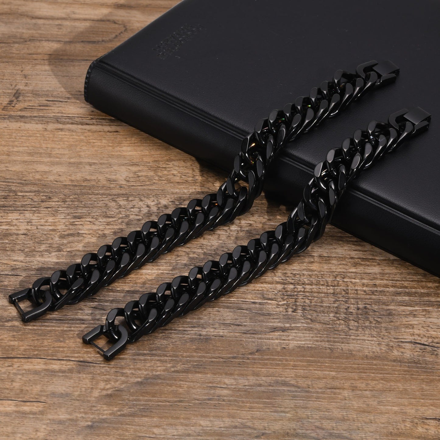 Bracciale da uomo Kemstone in acciaio al titanio, doppio intreccio, fatto a mano, lucido, BR-1369, 15 mm