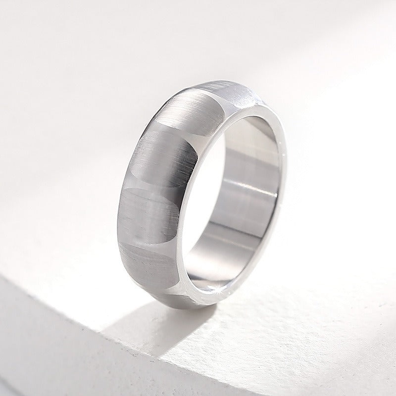 Kemstone Matte Titanium Steel Ring – Curved Minimalist Band for Men | Rugged Gothic Street Style KR105900-KFC