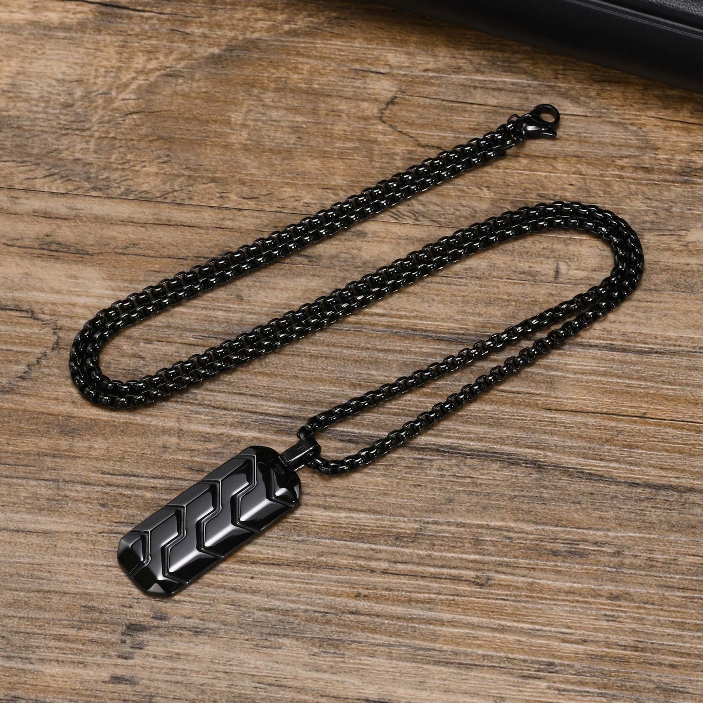 Tire Tread Pendant Necklace for Men – Stainless Steel Geometric Dog Tag PN-1857