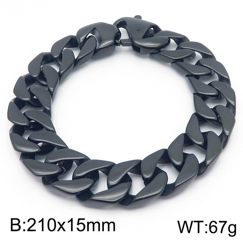 Kemstone Men’s Stainless Steel Cuban Chain Bracelet – 21cm Street Style Gothic Power Link KB27123-D