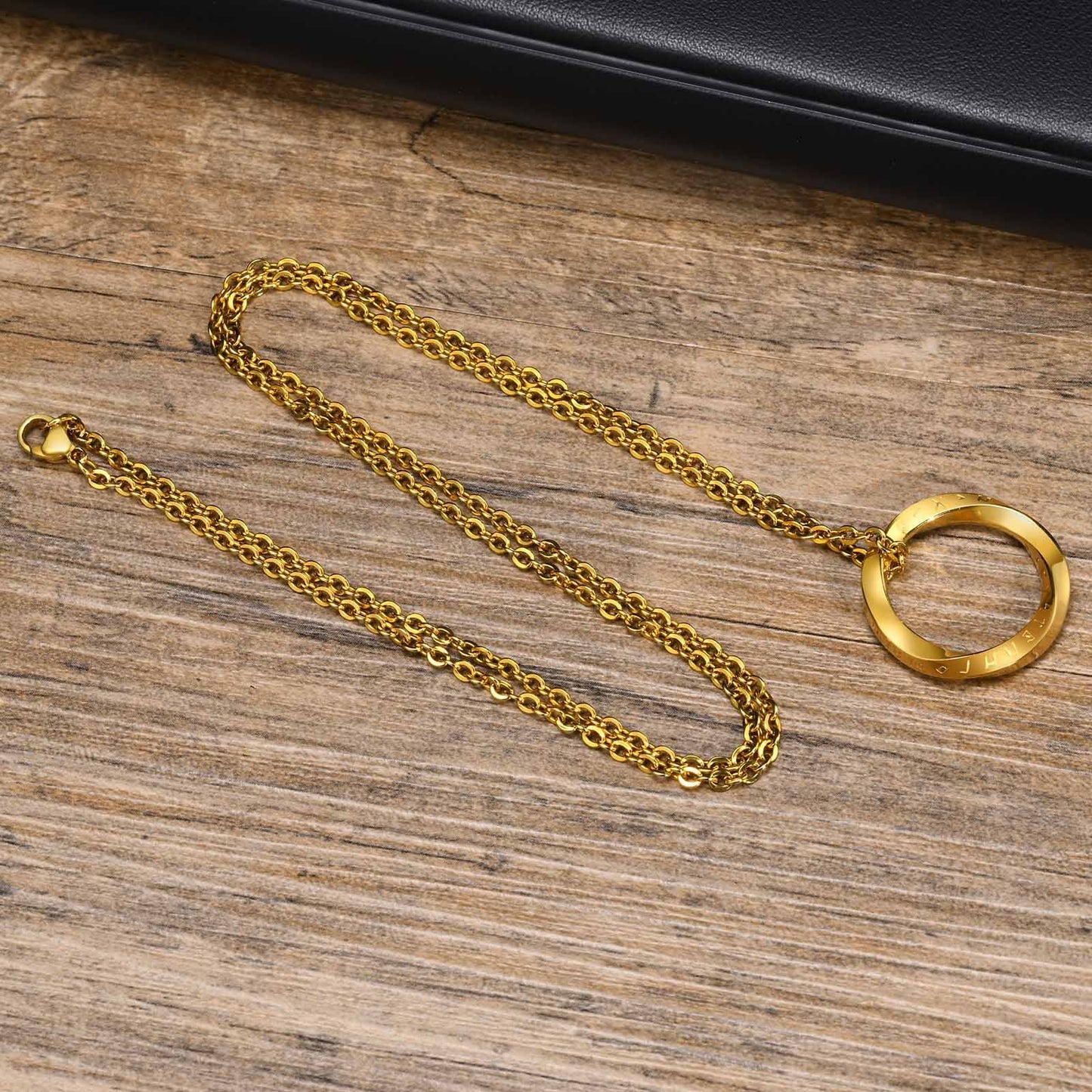 Kemstone Viking Rune Möbius Pendant Necklace – Stainless Steel Norse Circle Amulet PN-1708
