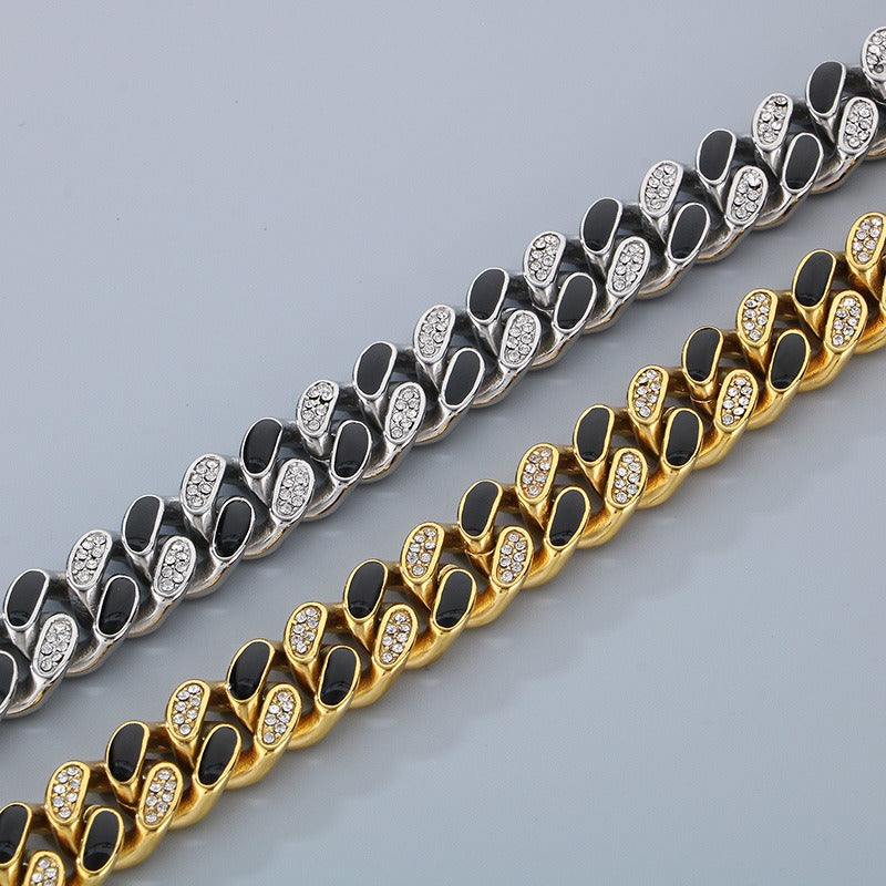 Kemstone 14mm Cuban Link Bracelet with Resin Crystal – Titanium Steel Men’s Street Style KB179928