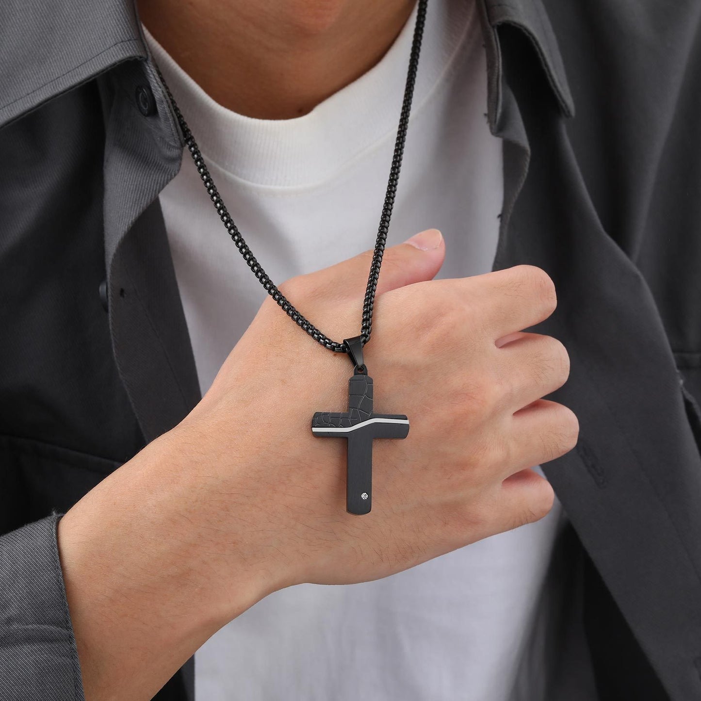 Cracked Cross Pendant Necklace – Stainless Steel, Gothic Street Style (Silver/Gold/Black) PN-1999