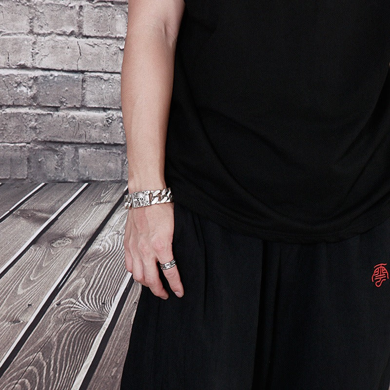Kemstone Titanium Steel Skull Cuban Chain Bracelet – Bold Streetwear Men’s Accessory KB69725-BD