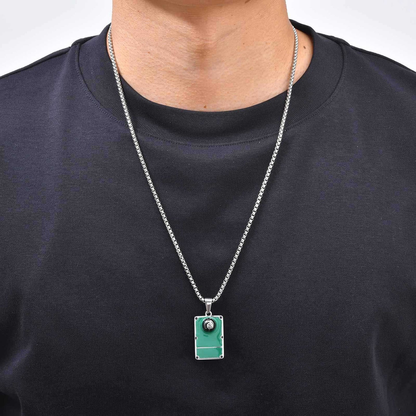 Kemston Stainless Steel 8 Ball Billiard Pendant Necklace for Men PN-2374