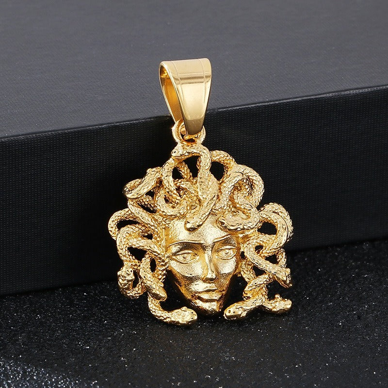 Kemstone Gothic Snake Goddess Pendant – Greek Mythology Stainless Steel Men's Necklace KP115490