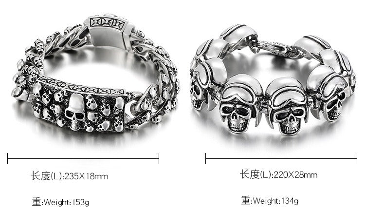 Kemstone Gothic Skull Titanium Steel Bracelet – Matte Black Rock Chain for Men’s Punk Streetwear KB80462-BD