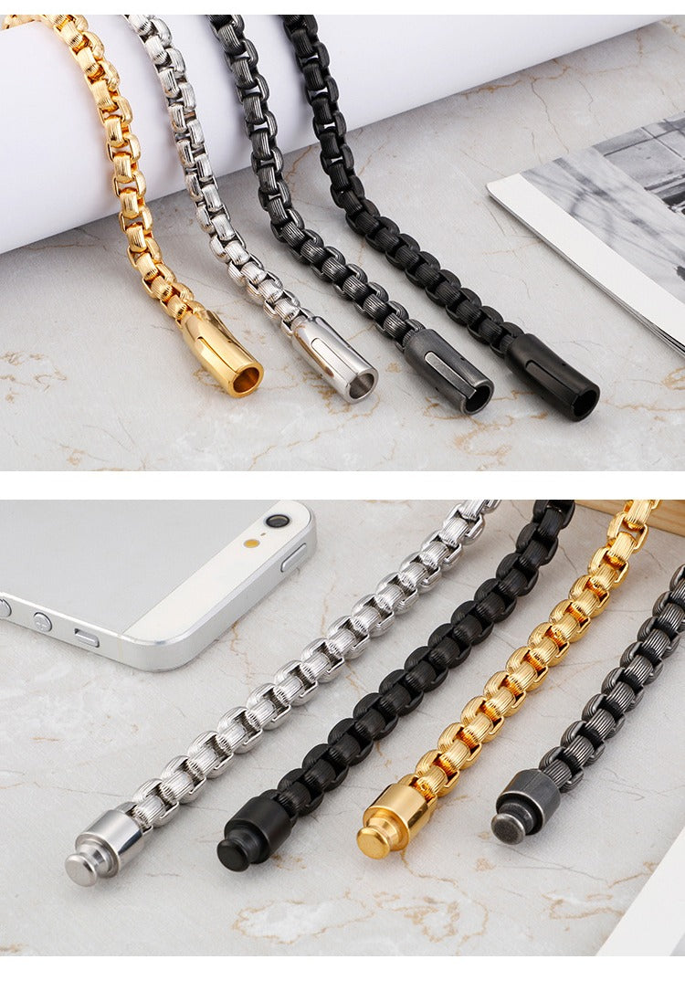 Kemstone Men’s Chunky Stripe Link Bracelet – Stainless Steel Biker Chain KB98786-K