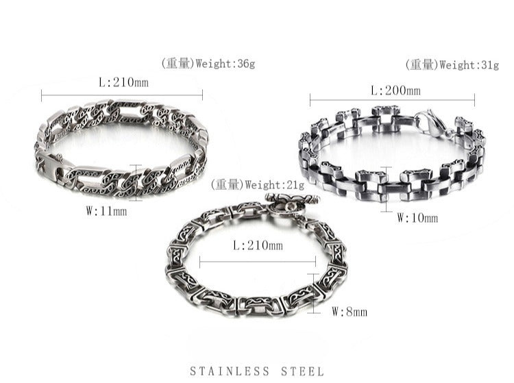 Kemstone Men’s Punk Cuff Bracelet – Engraved Titanium Steel Vintage Finish KB120773-BD