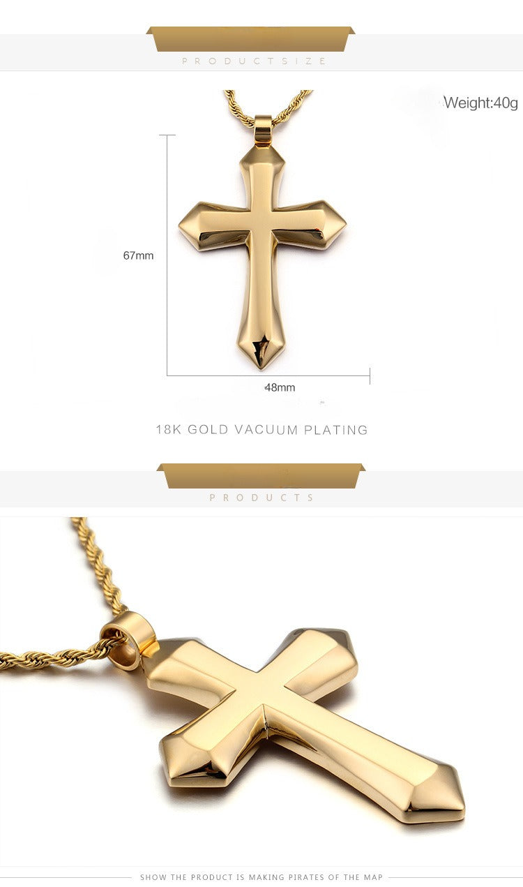 Kemstone Titanium Steel Cross Pendant Necklace – Urban Minimalist Chain for Men’s Streetwear & Gothic Style KP58578-BD