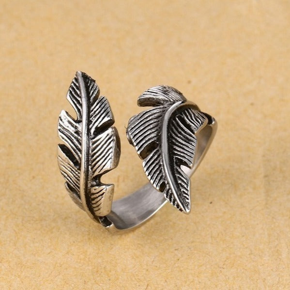 Kemstone Men’s Stainless Steel Feather Ring Adjustable Punk Style RC-293