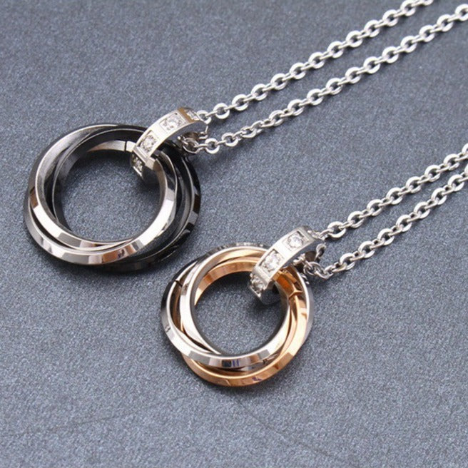 Kemstone Titanium Steel Interlocking Circle Pendant Necklace for Men & Women TN0053