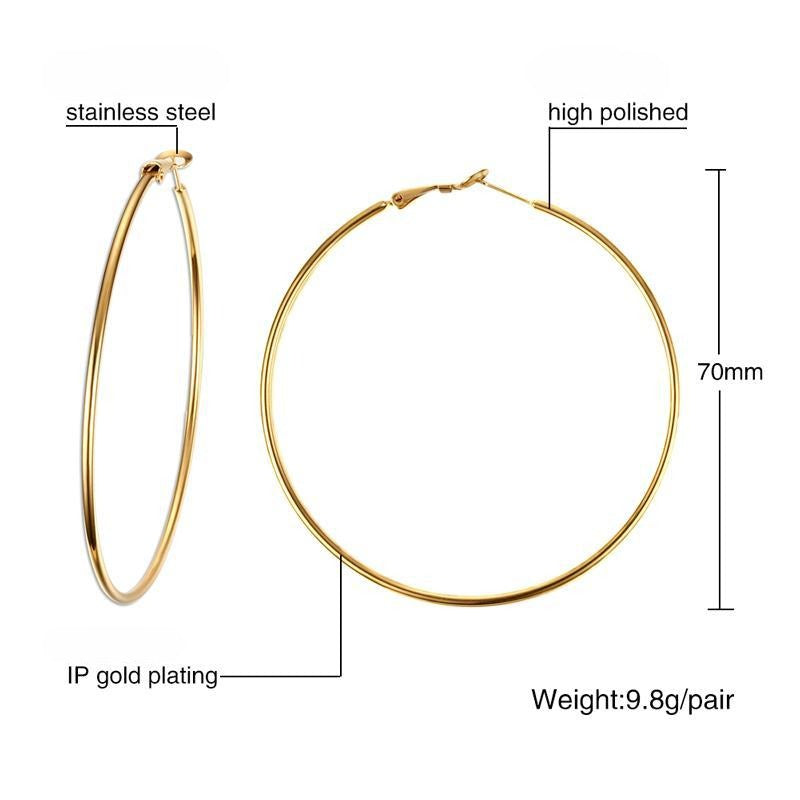 Stainless Steel Large Hoop Earrings for Women – Gold & Silver Minimalist Circle Hoops EH-180