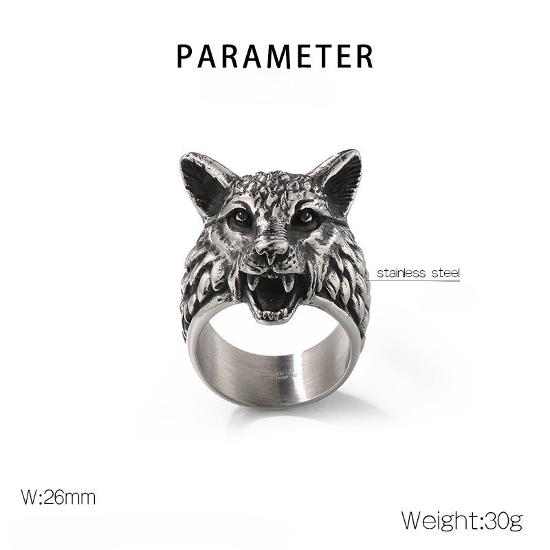 Kemstone Viking Wolf Head Ring – Distressed Stainless Steel Punk Men's Jewelry KR111182-KJX