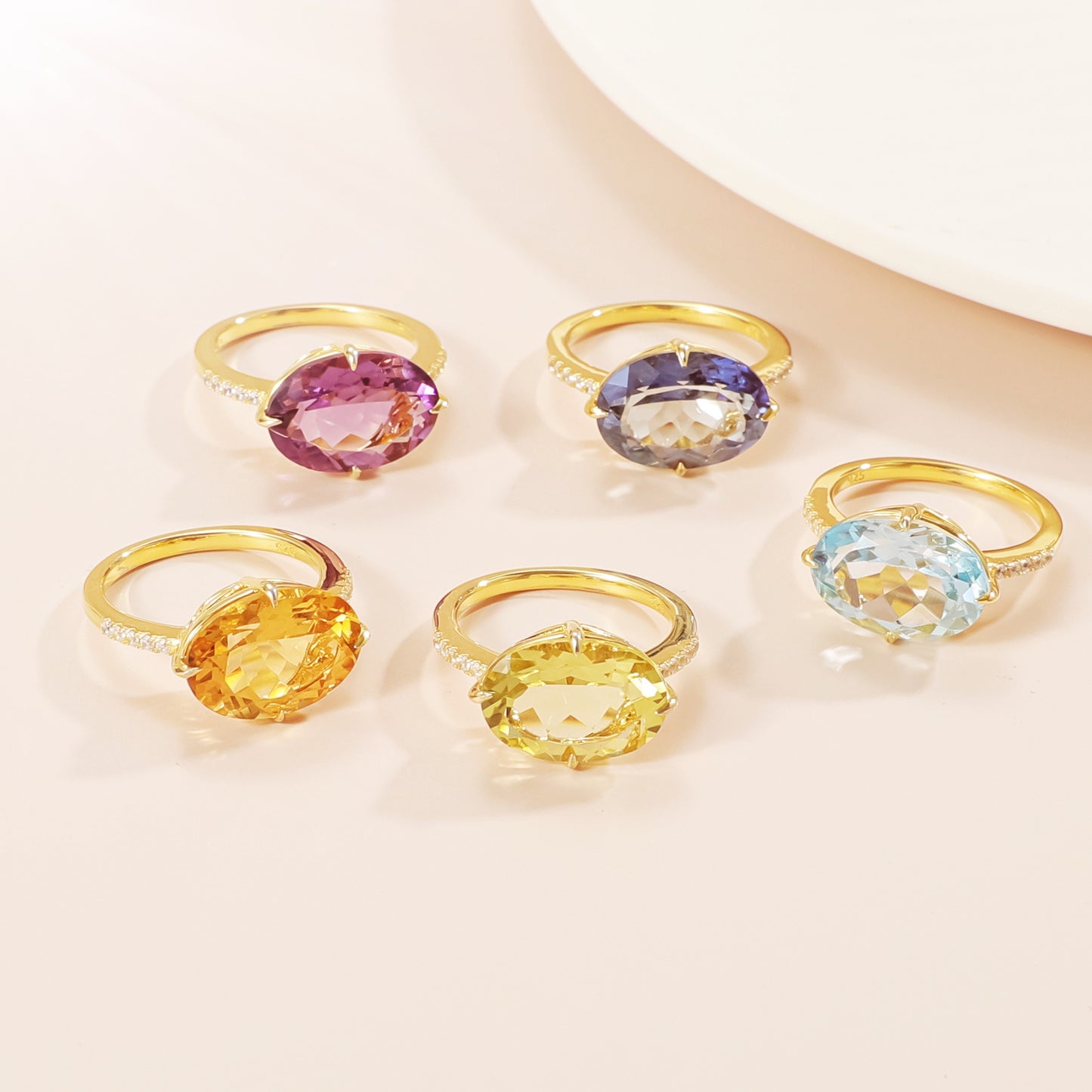 Kemstone Handcrafted 6.23ct Oval Gemstone Solitaire Ring – 925 Sterling Silver Gold-Plated Statement T7-OL1058R