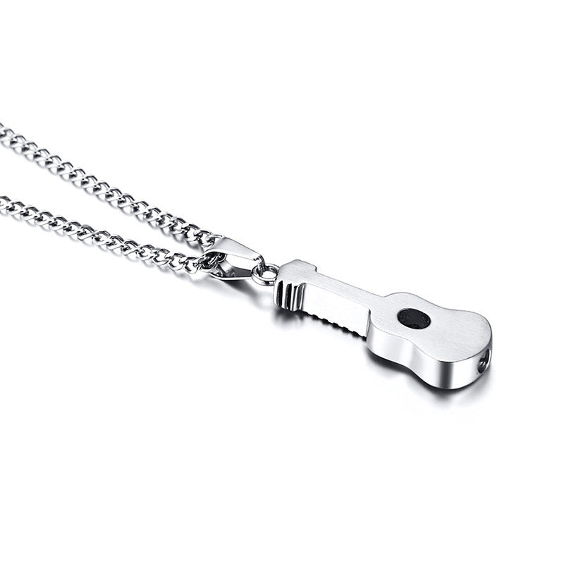 Kemston Guitar Pendant Necklace for Men & Women Titanium Steel Hidden Compartment PN-1128