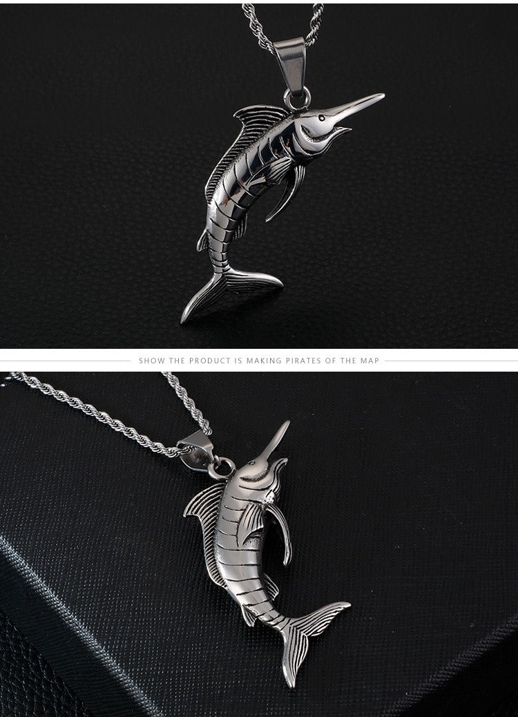 Kemstone Deep Sea Predator Pendant – Punk Tuna Necklace in Polished Stainless Steel KP57654-BD
