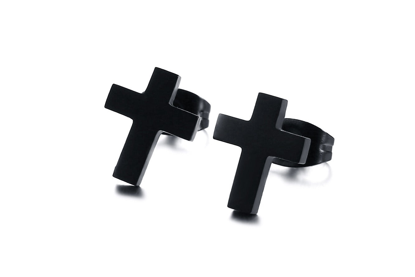 Kemstone Stainless Steel Cross Stud Earrings – Gold/Silver/Black, Gothic Minimalist Faith Jewelry ES-214